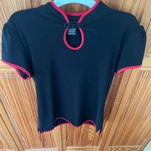 Carole Little - size medium - super cute black shirt with red trim
